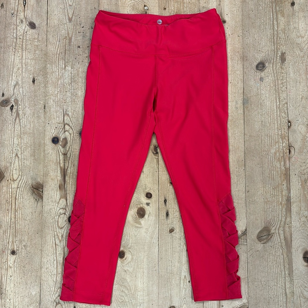 “90° By Reflex“ Brand Leggings Ladies Size M Coral Pink Criss Cross Ankle Yoga